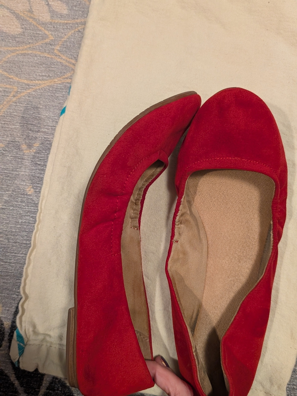 Violet Brand Suede Red Rounded Point Toe Flats - Picture 4 of 7